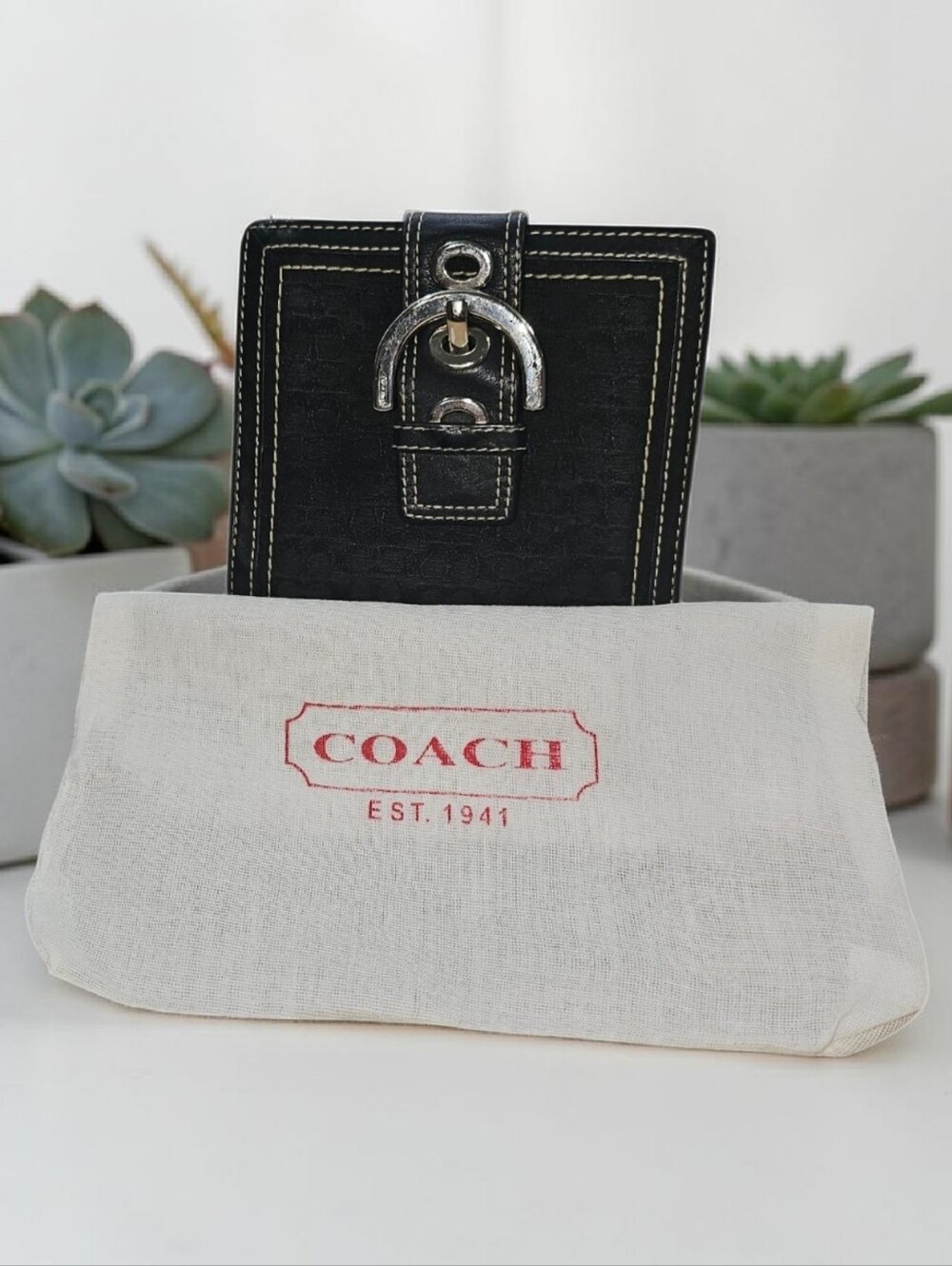 Vintage Coach Soho Signature Jacquard Buckle Wallet Black Y2K Bifold Coin Purse